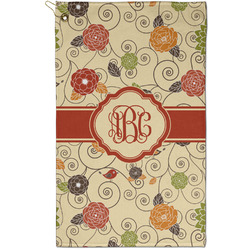Fall Flowers Golf Towel - Poly-Cotton Blend - Small w/ Monograms