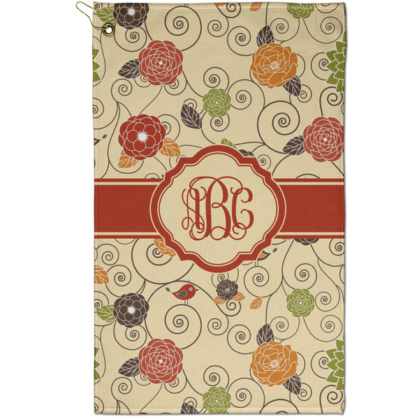 Custom Fall Flowers Golf Towel - Poly-Cotton Blend - Small w/ Monograms