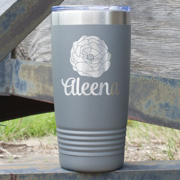 Custom Fall Flowers 20 oz Stainless Steel Tumbler - Grey - Single Sided (Personalized)