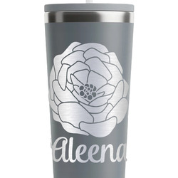Fall Flowers RTIC Everyday Tumbler with Straw - 28oz - Grey - Single-Sided (Personalized)