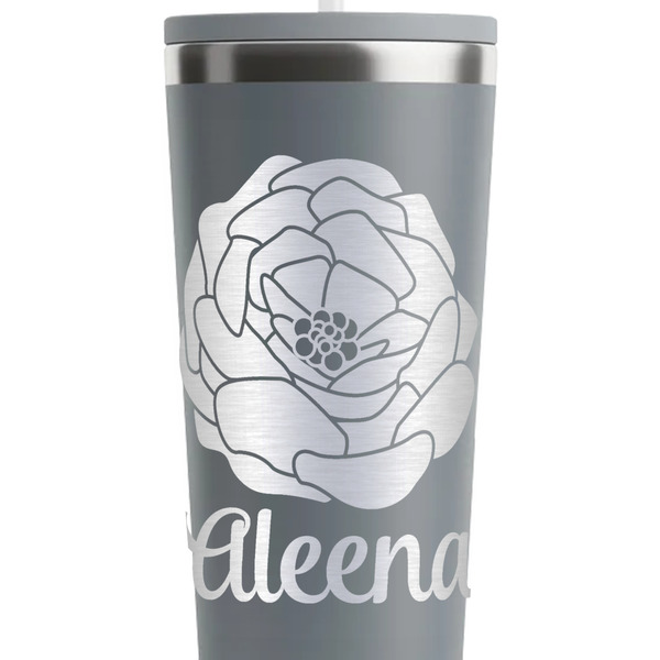 Fall Flowers Grey RTIC Everyday Tumbler - 28 oz. - Close Up