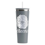 Fall Flowers RTIC Everyday Tumbler with Straw - 28oz - Grey - Single-Sided (Personalized)