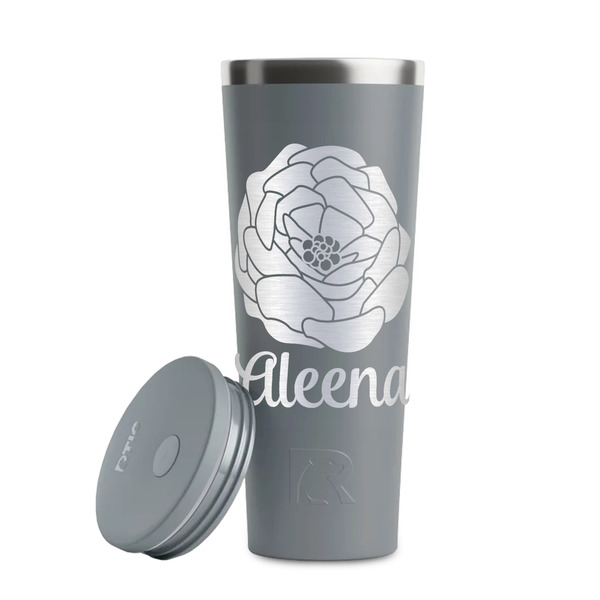 Fall Flowers Grey RTIC Everyday Tumbler - 28 oz. - Lid Off