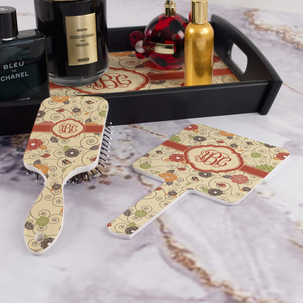 Fall Flowers Hair Brush and Hand Mirror - Bathroom Scene