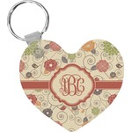 Fall Flowers Heart Plastic Keychain w/ Monogram