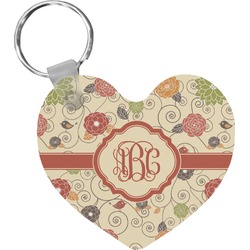 Fall Flowers Heart Plastic Keychain w/ Monogram