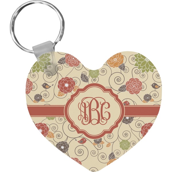 Custom Fall Flowers Heart Plastic Keychain w/ Monogram