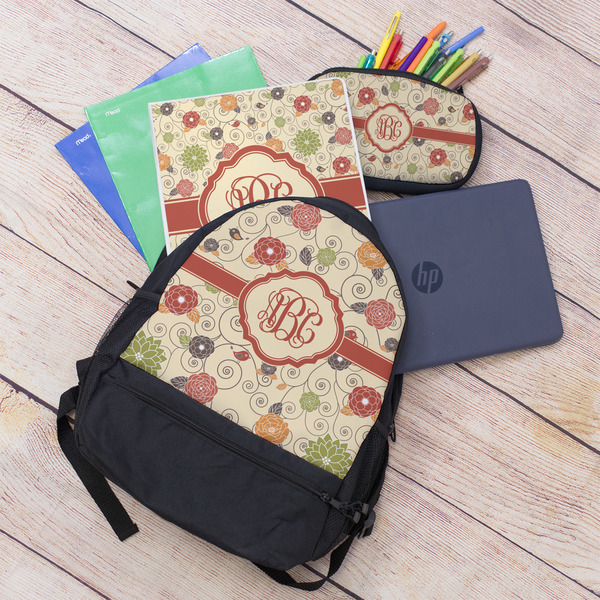 Fall Flowers Large Backpack - Black - With Stuff