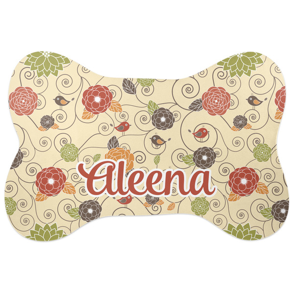 Custom Fall Flowers Bone Shaped Dog Food Mat (Large) (Personalized)