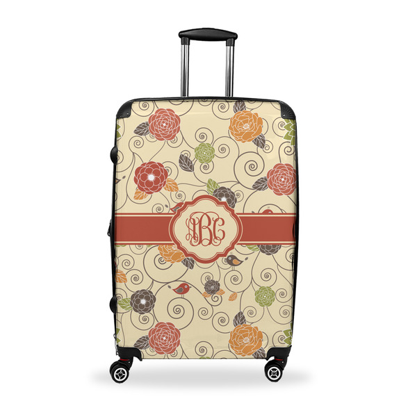 Custom Fall Flowers Suitcase - 28" Large - Checked w/ Monogram