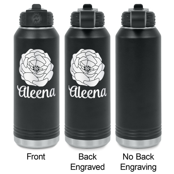 Fall Flowers Laser Engraved Water Bottles - 2 Styles - Front & Back View