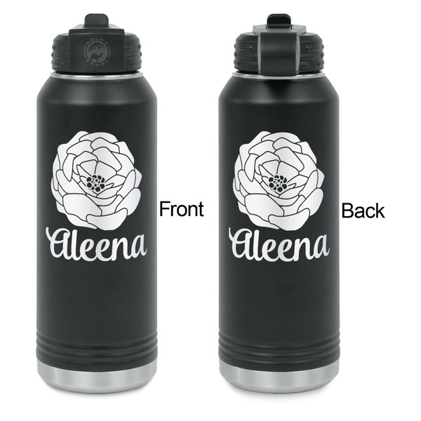 Fall Flowers Laser Engraved Water Bottles - Front & Back Engraving - Front & Back View
