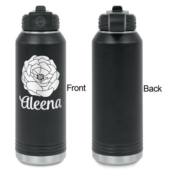 Fall Flowers Laser Engraved Water Bottles - Front Engraving - Front & Back View