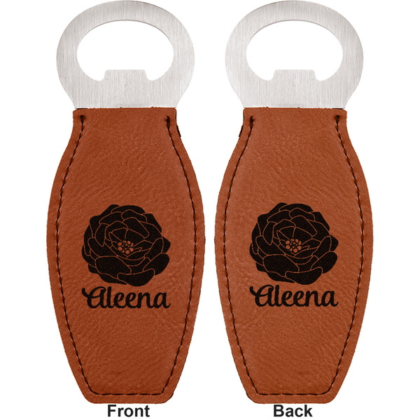 Fall Flowers Leather Bar Bottle Opener - Front and Back