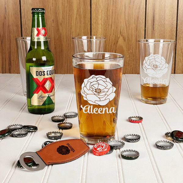 Fall Flowers Leather Bar Bottle Opener - IN CONTEXT