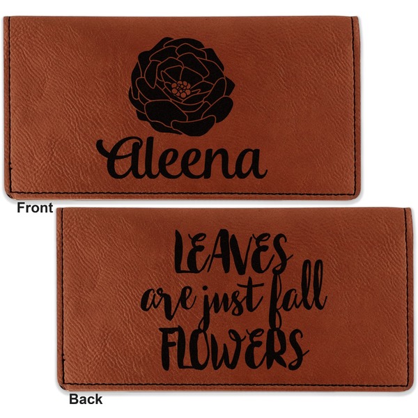 Fall Flowers Leather Checkbook Holder Front and Back