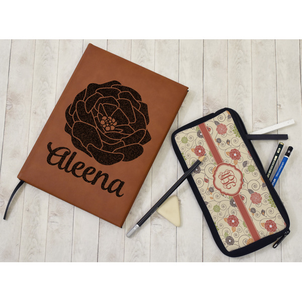 Fall Flowers Leather Sketchbook - Large - Single Sided - In Context