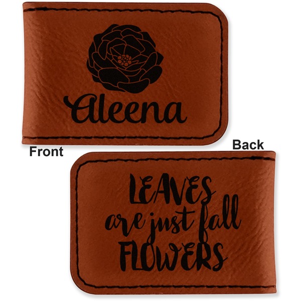 Fall Flowers Leatherette Magnetic Money Clip - Front and Back
