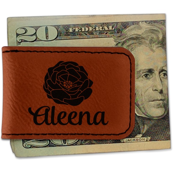 Custom Fall Flowers Leatherette Magnetic Money Clip - Single Sided (Personalized)