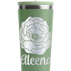 Fall Flowers RTIC Everyday Tumbler with Straw - 28oz - Light Green - Single-Sided (Personalized)