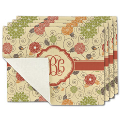 Fall Flowers Single-Sided Linen Placemat - Set of 4 w/ Monogram