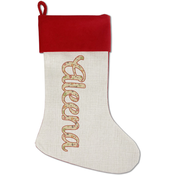 Custom Fall Flowers Red Linen Stocking (Personalized)