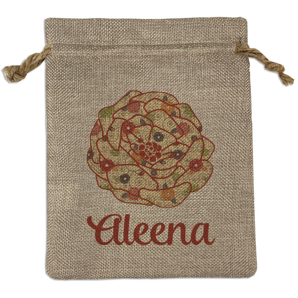 Custom Fall Flowers Medium Burlap Gift Bag - Front (Personalized)
