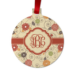 Fall Flowers Metal Ball Ornament - Double Sided w/ Monogram