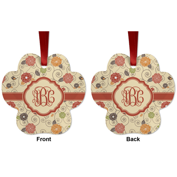 Fall Flowers Metal Paw Ornament - Front and Back