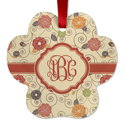 Fall Flowers Metal Paw Ornament - Double Sided w/ Monogram