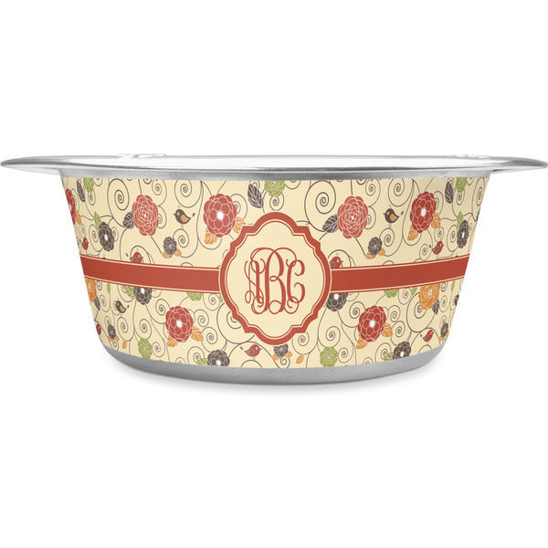 Custom Fall Flowers Stainless Steel Dog Bowl - Large (Personalized)