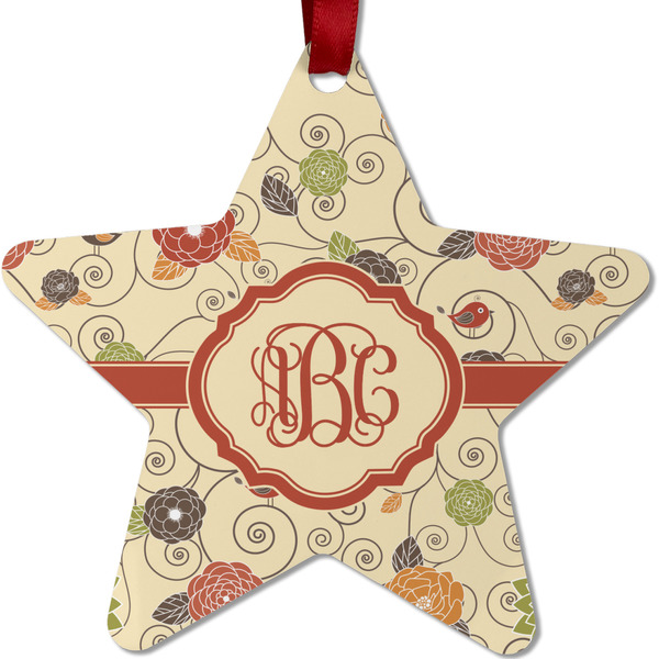 Custom Fall Flowers Metal Star Ornament - Double Sided w/ Monogram