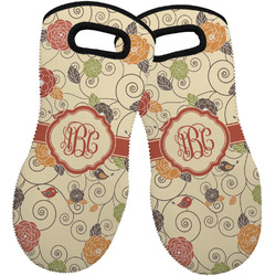Fall Flowers Neoprene Oven Mitts - Set of 2 w/ Monogram