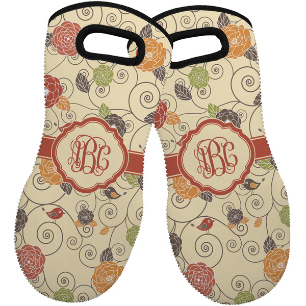 Fall Flowers Neoprene Oven Mitt -Set of 2 - Front