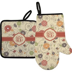 Fall Flowers Oven Mitt & Pot Holder Set w/ Monogram
