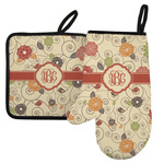 Fall Flowers Left Oven Mitt & Pot Holder Set w/ Monogram