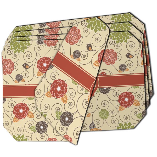 Custom Fall Flowers Dining Table Mat - Octagon - Set of 4 (Double-SIded) w/ Monogram