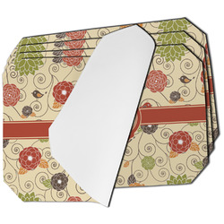 Fall Flowers Dining Table Mat - Octagon - Set of 4 (Single-Sided) w/ Monogram