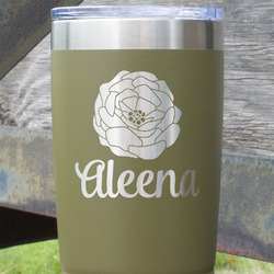 Fall Flowers 20 oz Stainless Steel Tumbler - Olive - Double Sided (Personalized)