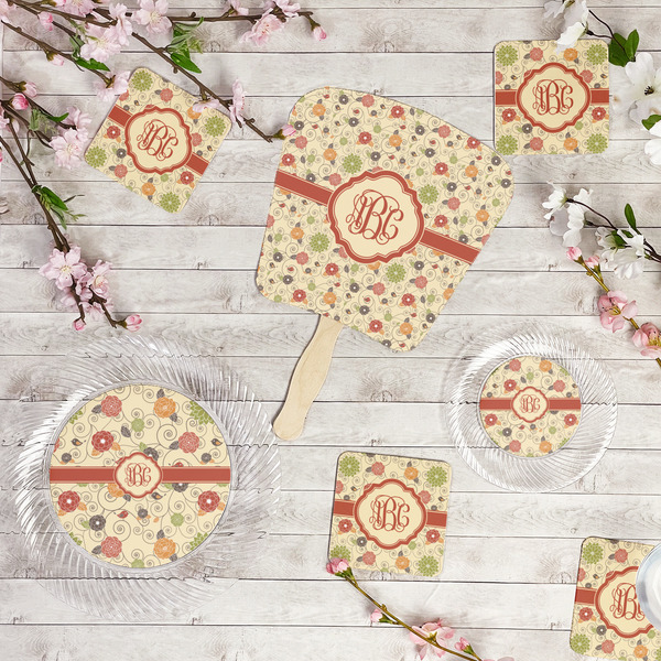 Fall Flowers Party Supplies Combination Image - All items - Plates, Coasters, Fans