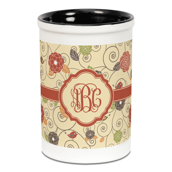 Fall Flowers Pencil Holder - Black