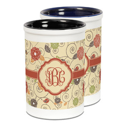 Fall Flowers Ceramic Pencil Holder - Large