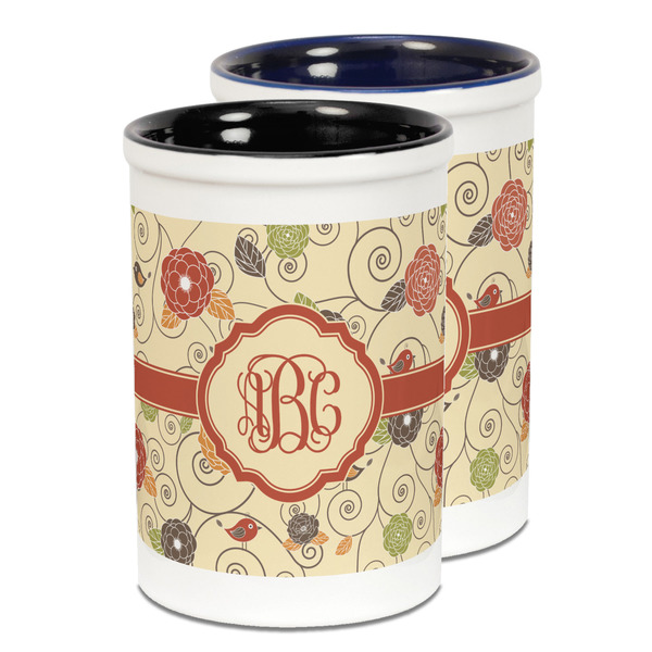 Custom Fall Flowers Ceramic Pencil Holder - Large