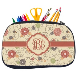 Fall Flowers Neoprene Pencil Case - Medium w/ Monogram