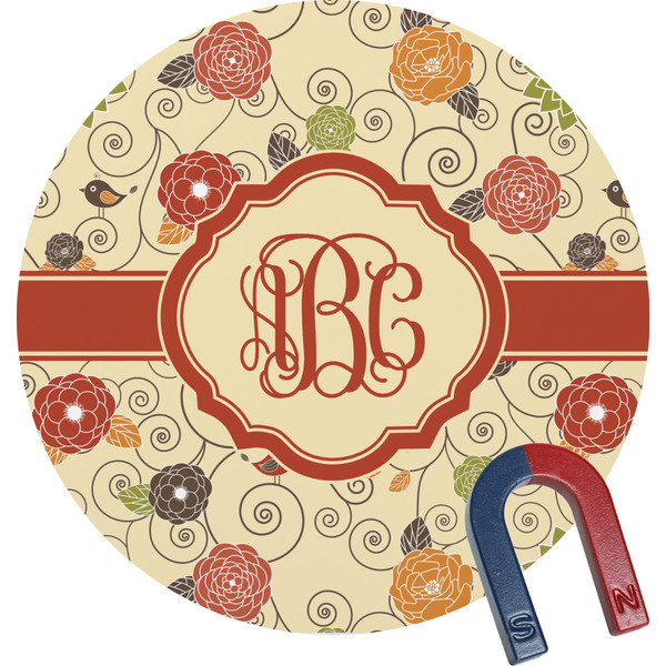 Custom Fall Flowers Round Fridge Magnet (Personalized)