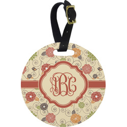 Fall Flowers Plastic Luggage Tag - Round (Personalized)