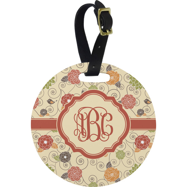 Custom Fall Flowers Plastic Luggage Tag - Round (Personalized)