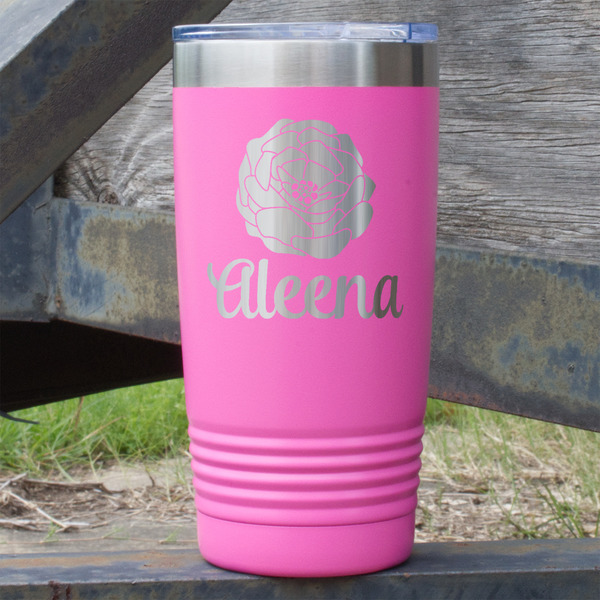 Custom Fall Flowers 20 oz Stainless Steel Tumbler - Pink - Single Sided (Personalized)