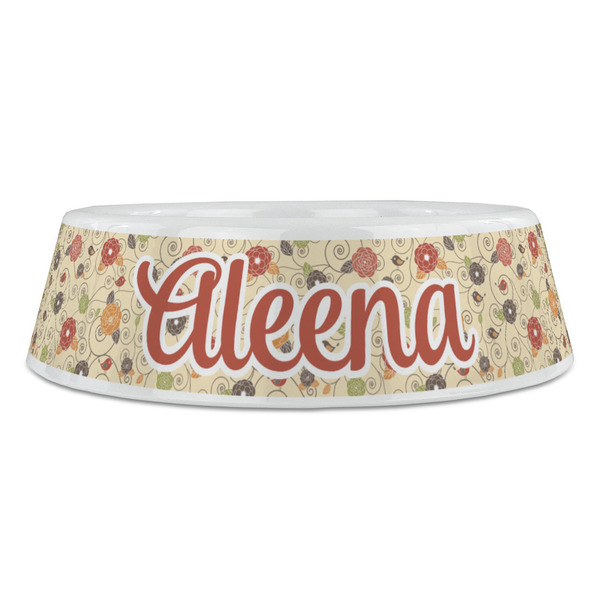 Fall Flowers Plastic Pet Bowls - Large - FRONT