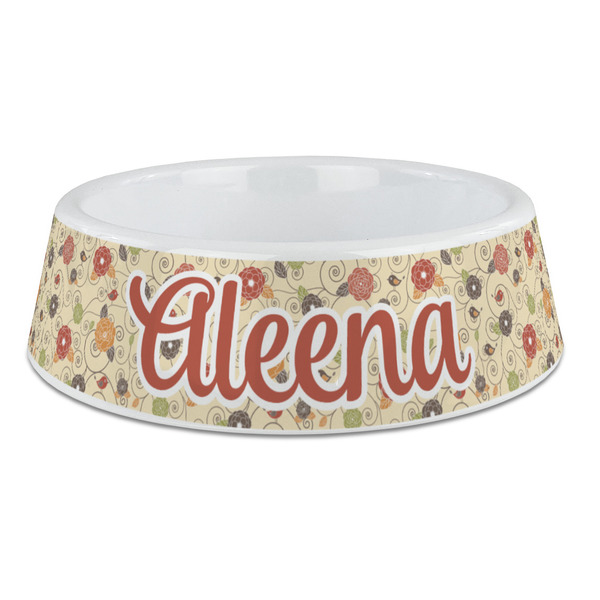 Custom Fall Flowers Plastic Dog Bowl - Large (Personalized)